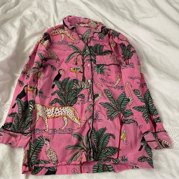 California Dream SMALLSafari Zoo Tropical Animal pajamas set leopard palm pink - Picture 4 of 7